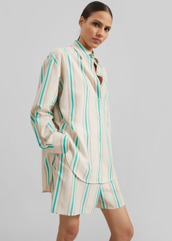 Peri Fluid Shirt - Beige Multi Stripe