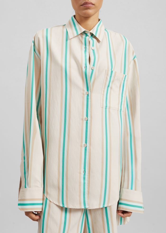 Peri Fluid Shirt - Beige Multi Stripe