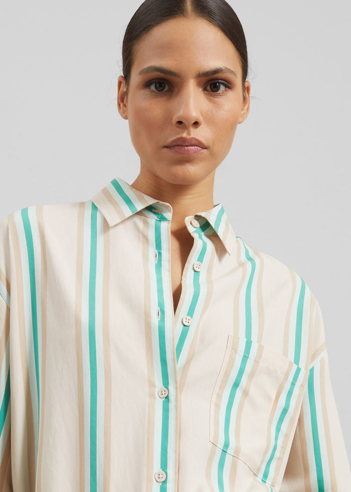 Peri Fluid Shirt - Beige Multi Stripe