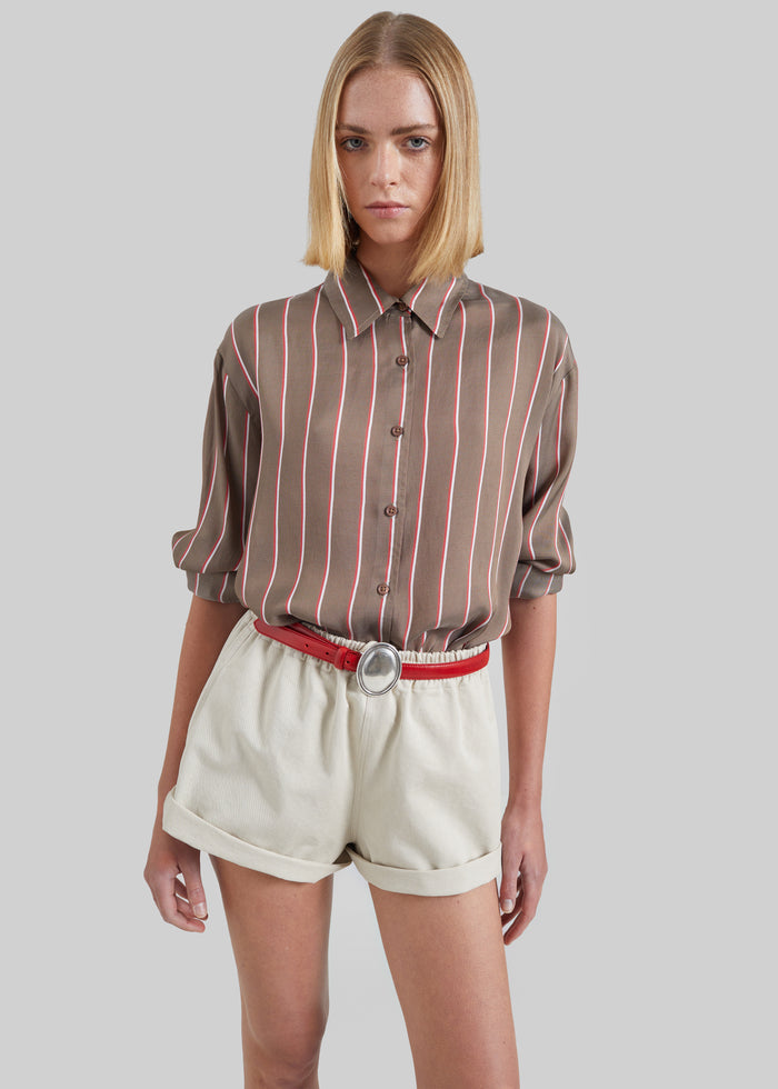 Peri Fluid Shirt - Brown Multi Stripe