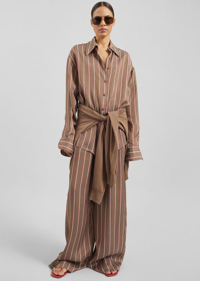 Peri Fluid Shirt - Brown Multi Stripe