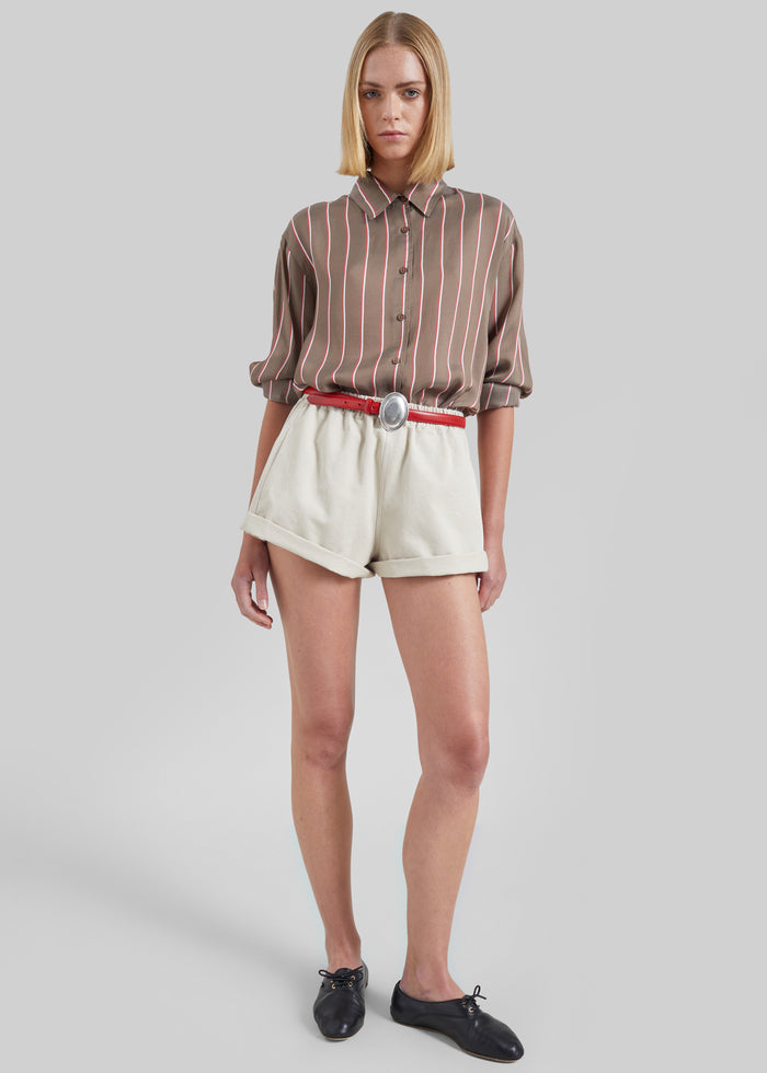 Peri Fluid Shirt - Brown Multi Stripe