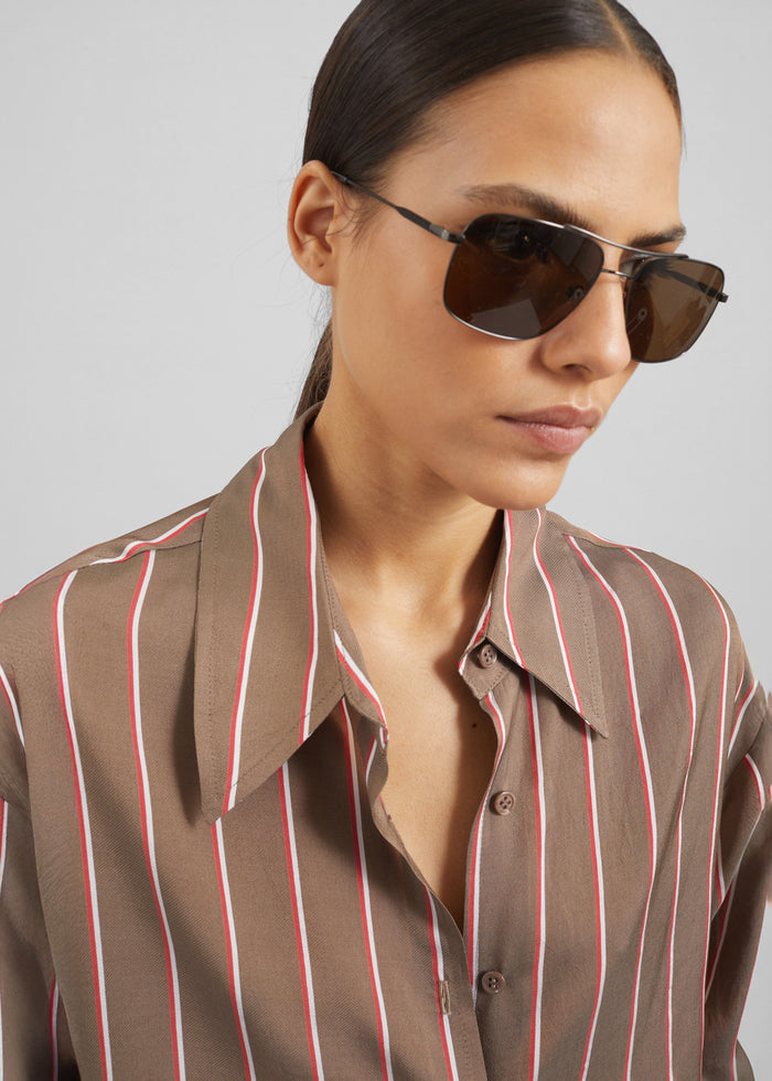 Peri Fluid Shirt - Brown Multi Stripe