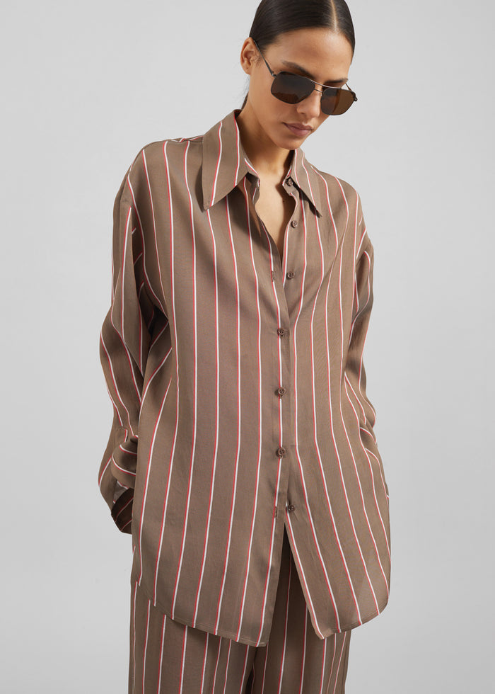 Peri Fluid Shirt - Brown Multi Stripe