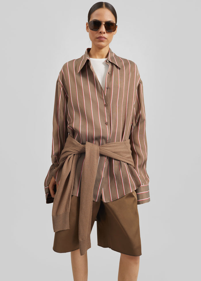 Peri Fluid Shirt - Brown Multi Stripe
