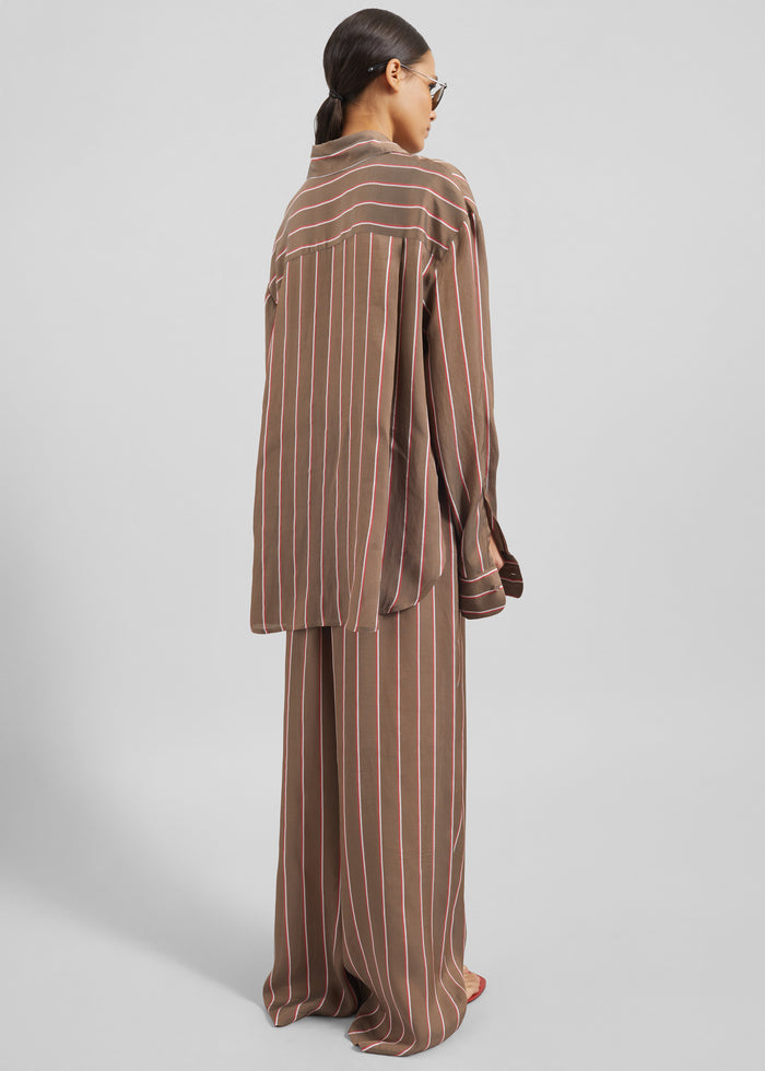 Peri Fluid Shirt - Brown Multi Stripe
