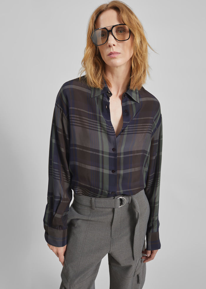 Peri Sheer Fluid Shirt - Navy Tartan