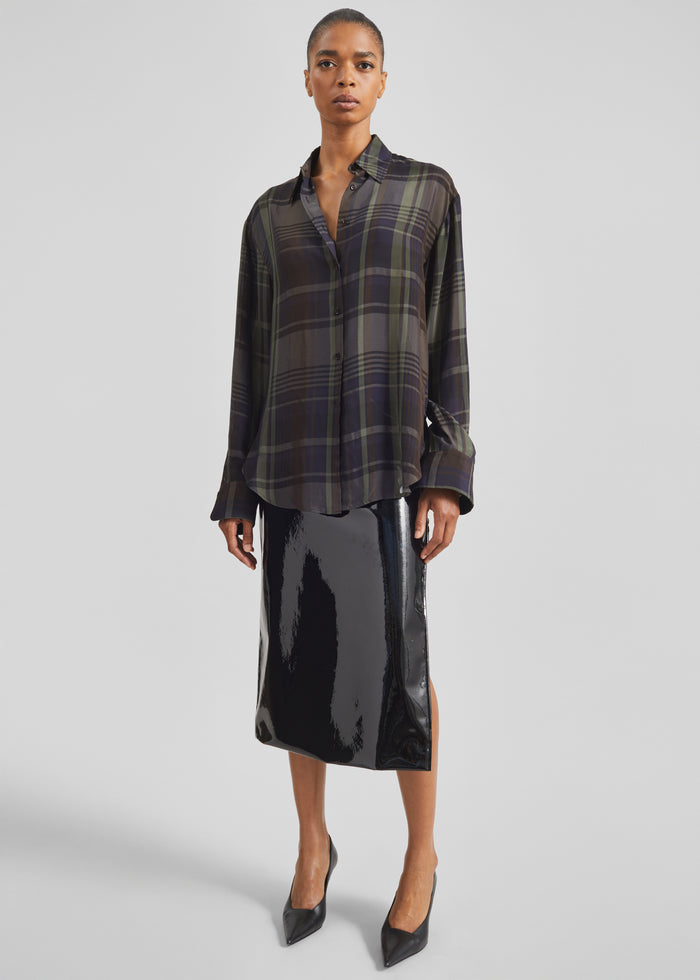 Peri Sheer Fluid Shirt - Navy Tartan