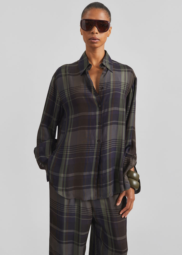 Peri Sheer Fluid Shirt - Navy Tartan