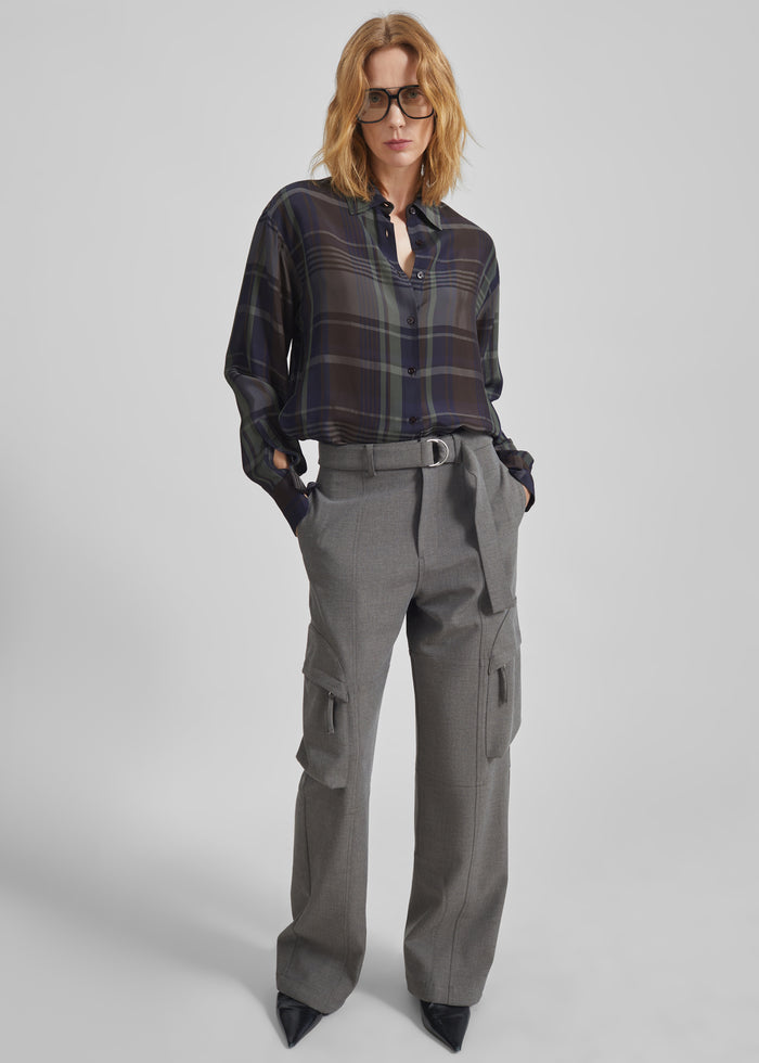 Peri Sheer Fluid Shirt - Navy Tartan