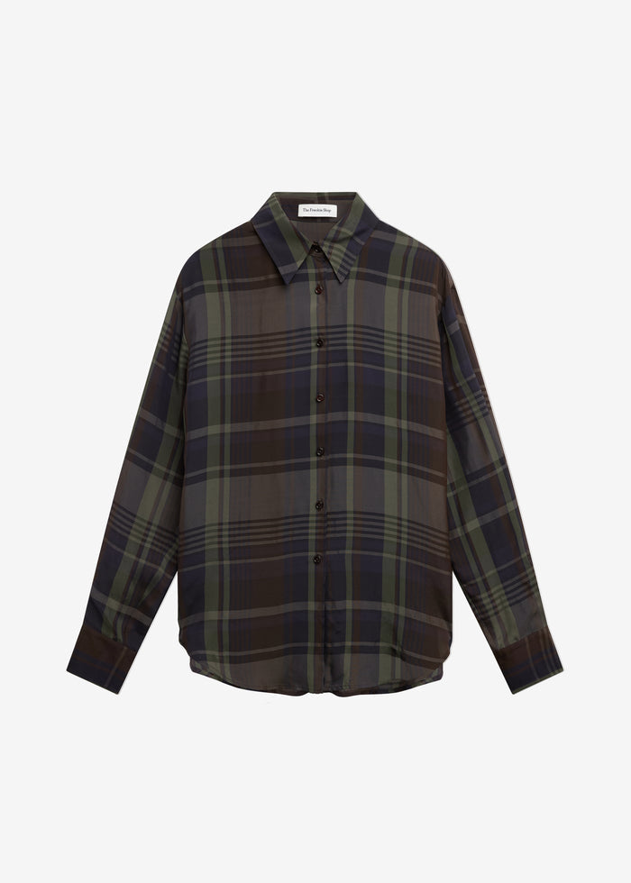 Peri Sheer Fluid Shirt - Navy Tartan
