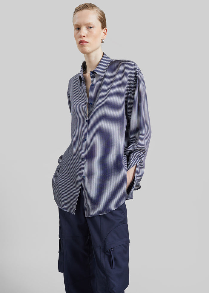Peri Silk Shirt - Navy/White Stripe