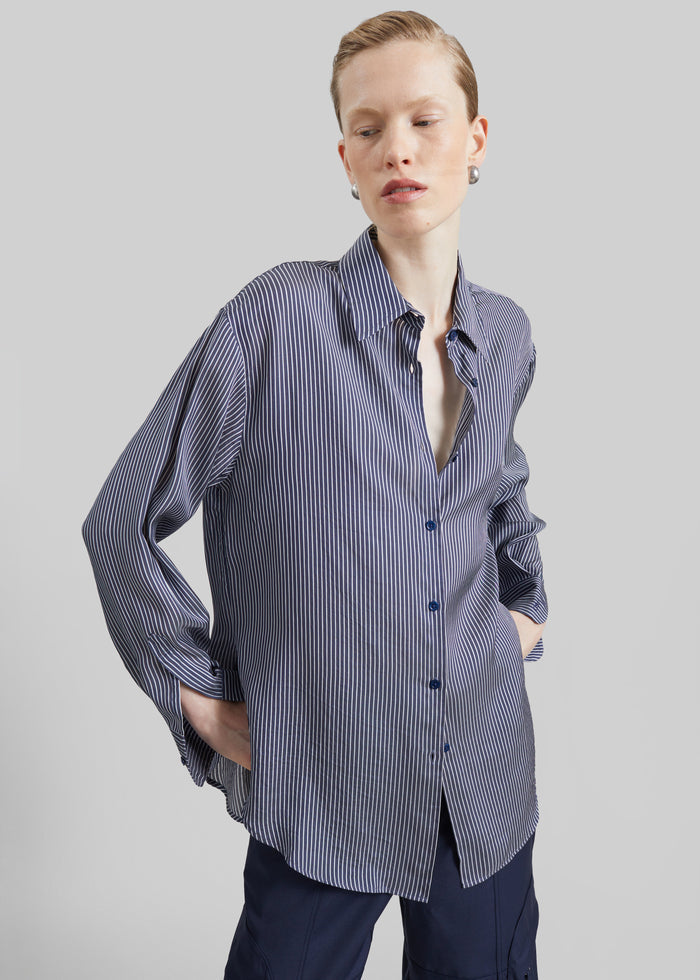 Peri Silk Shirt - Navy/White Stripe