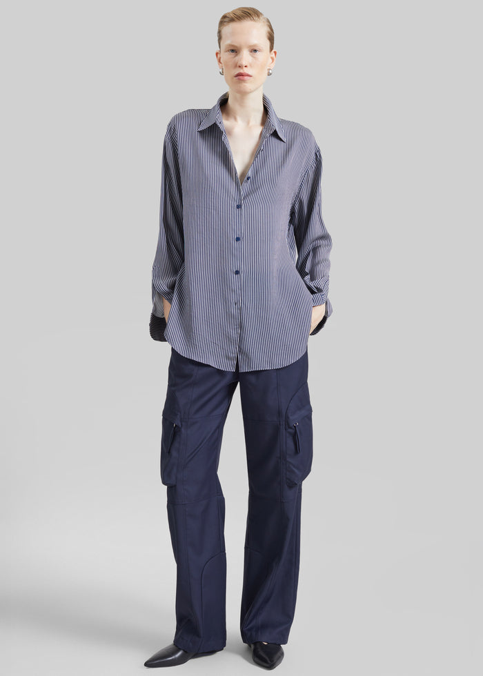 Peri Silk Shirt - Navy/White Stripe