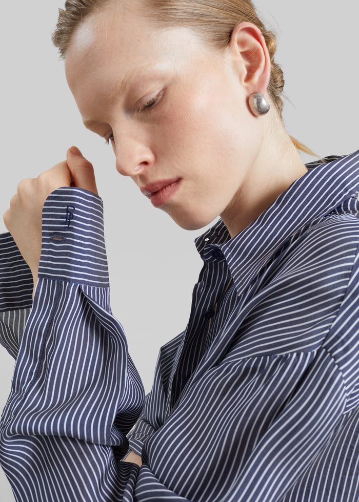 Peri Silk Shirt - Navy/White Stripe