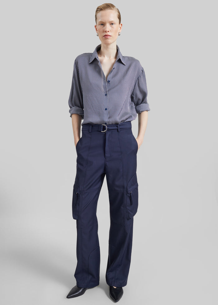 Peri Silk Shirt - Navy/White Stripe