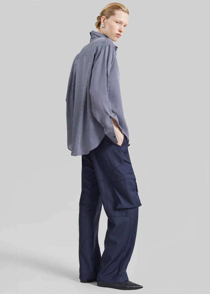Peri Silk Shirt - Navy/White Stripe