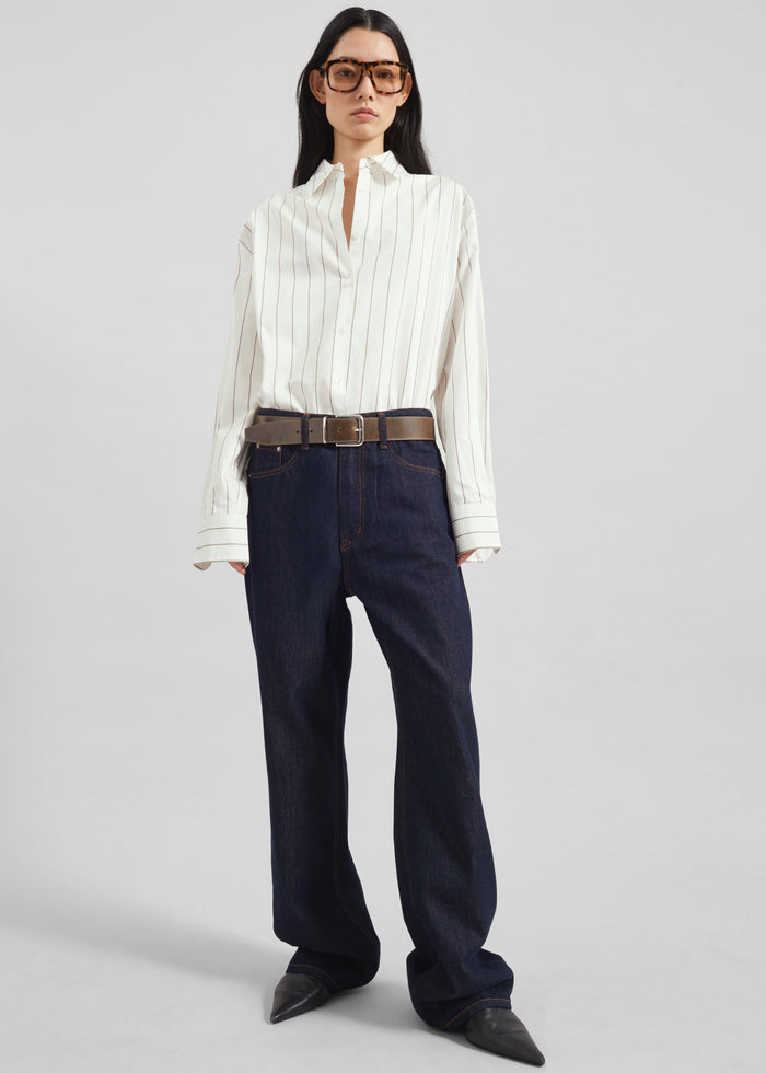 Peri Striped Cotton Shirt - White/Brown Stripe