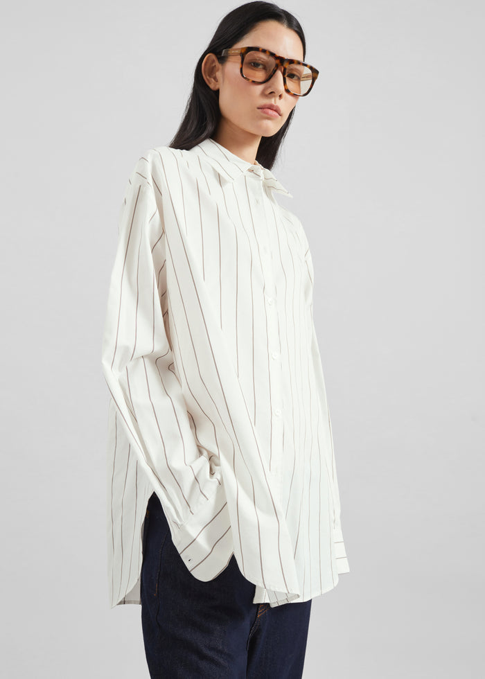 Peri Striped Cotton Shirt - White/Brown Stripe