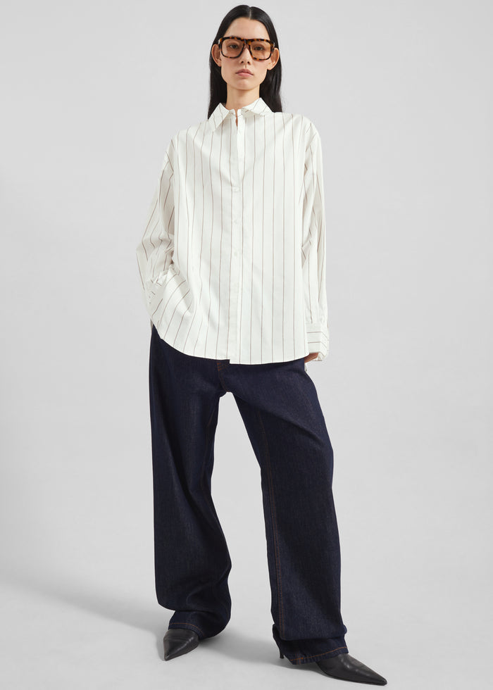 Peri Striped Cotton Shirt - White/Brown Stripe