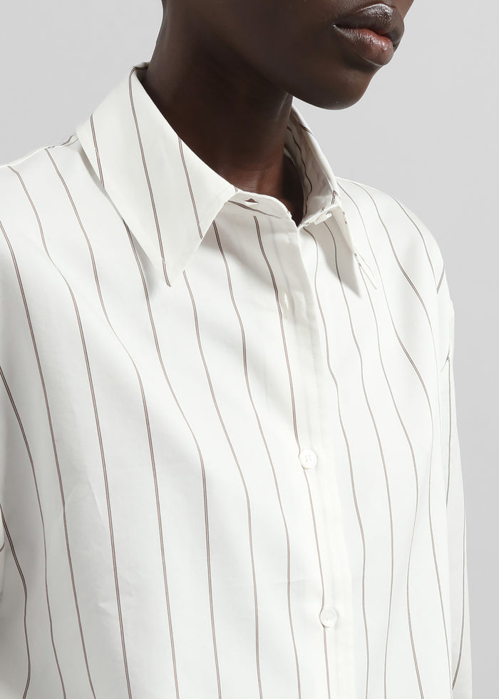 Peri Striped Cotton Shirt - White/Brown Stripe