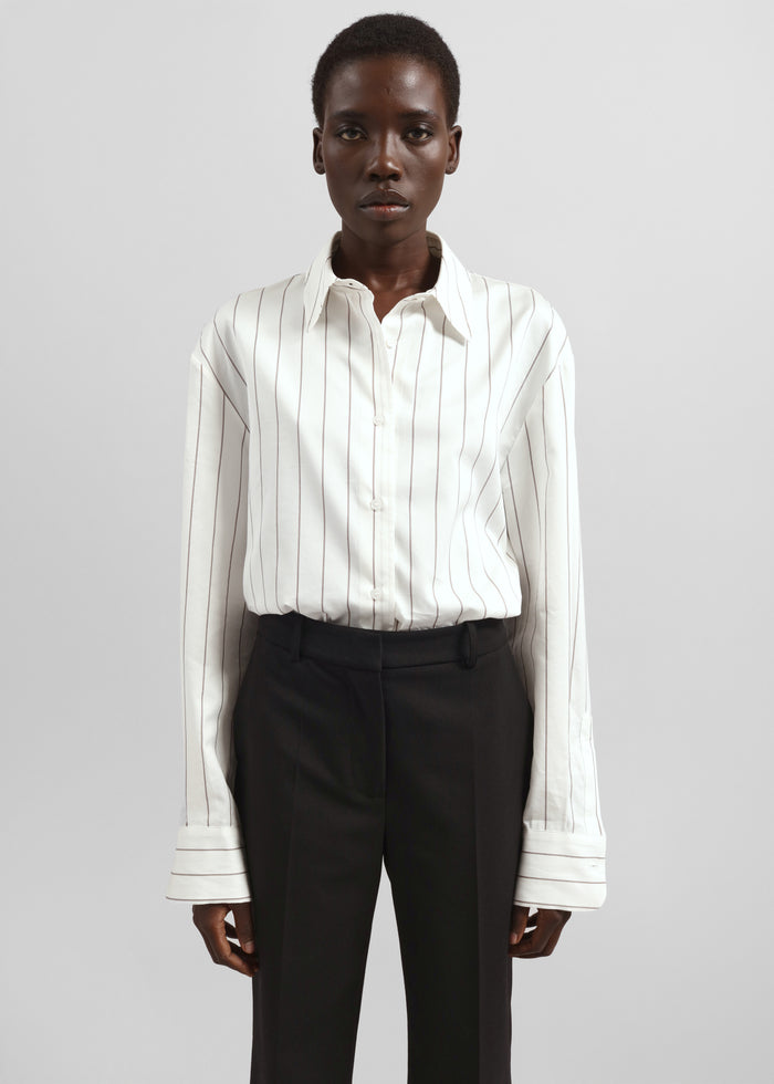 Peri Striped Cotton Shirt - White/Brown Stripe