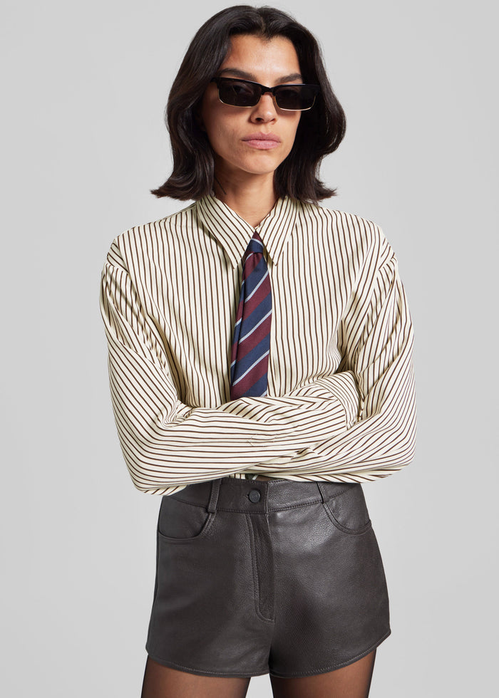 Peri Striped Fluid Shirt - Beige/Brown