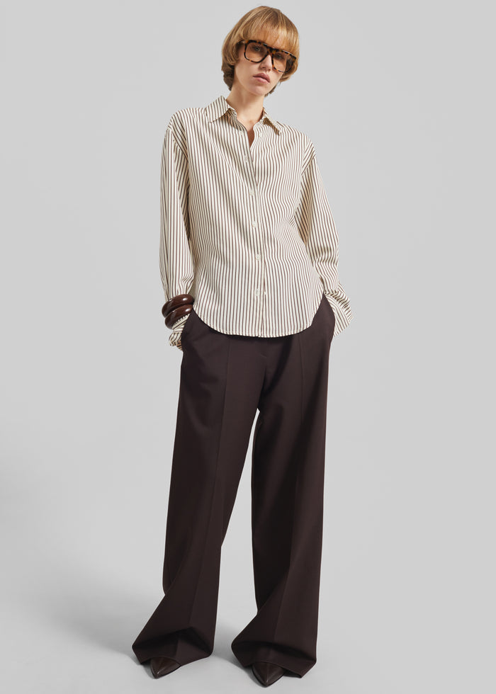 Peri Striped Fluid Shirt - Beige/Brown