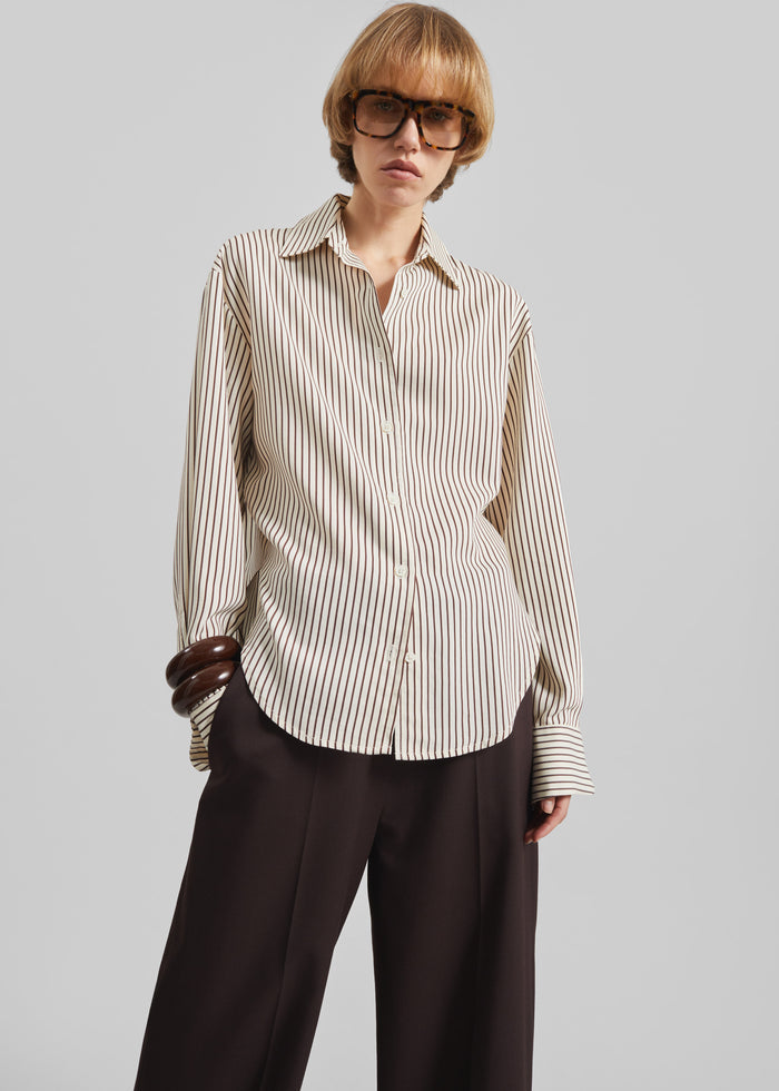 Peri Striped Fluid Shirt - Beige/Brown