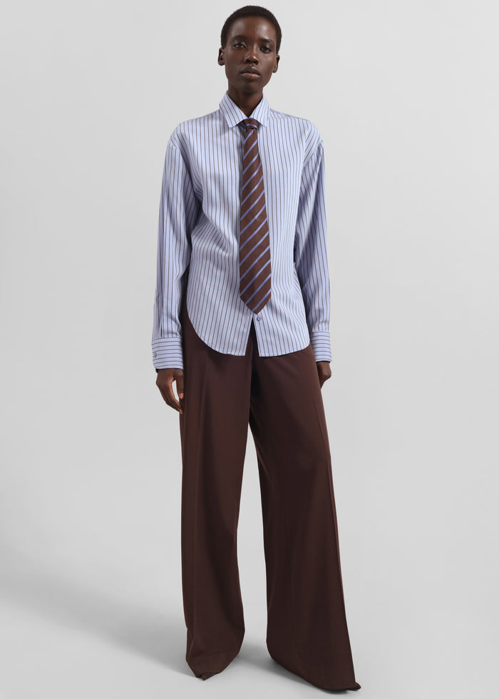 Peri Striped Fluid Shirt - Blue/Brown