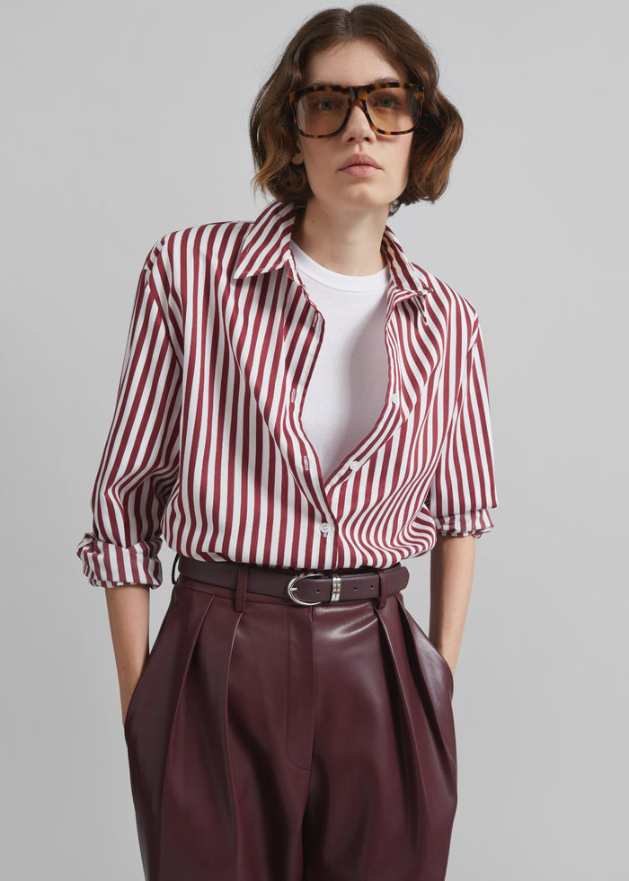 Peri Striped Poplin Shirt - Burgundy/White