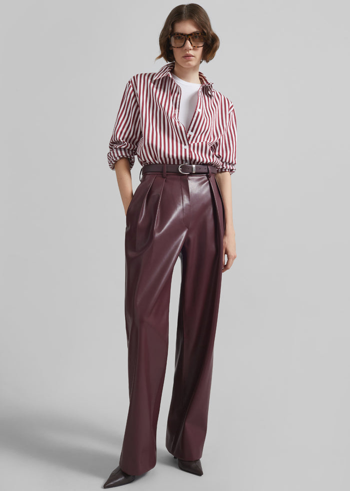 Peri Striped Poplin Shirt - Burgundy/White