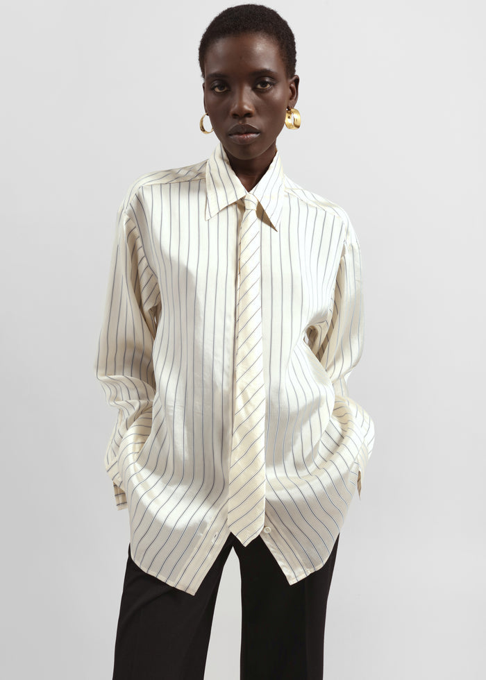 Peri Striped Silk Shirt - Cream/Navy Stripe