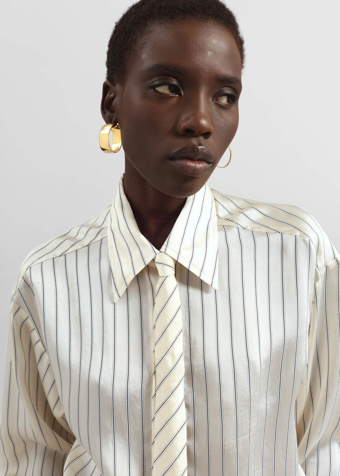 Peri Striped Silk Shirt - Cream/Navy Stripe