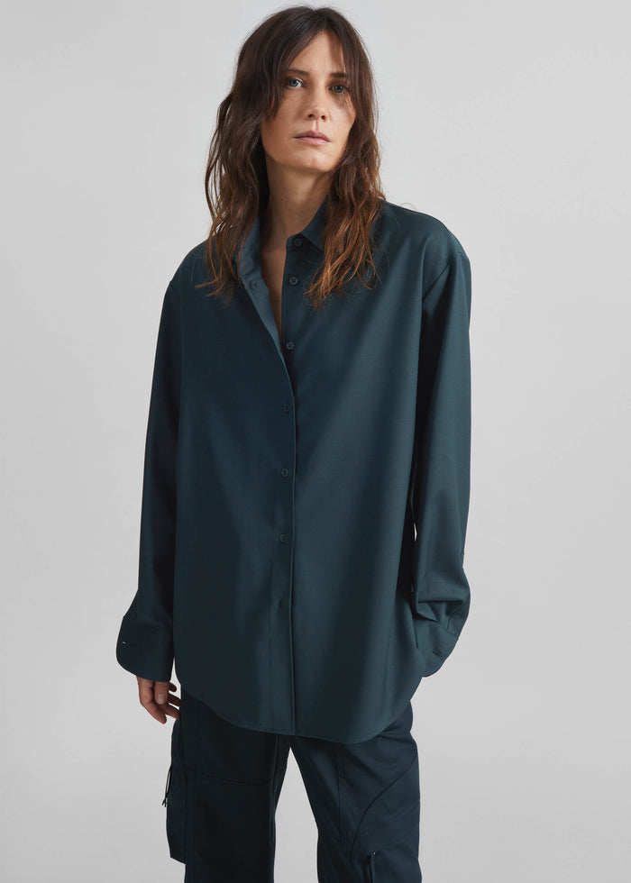 Peri Tie Neck Shirt - Bottle Green