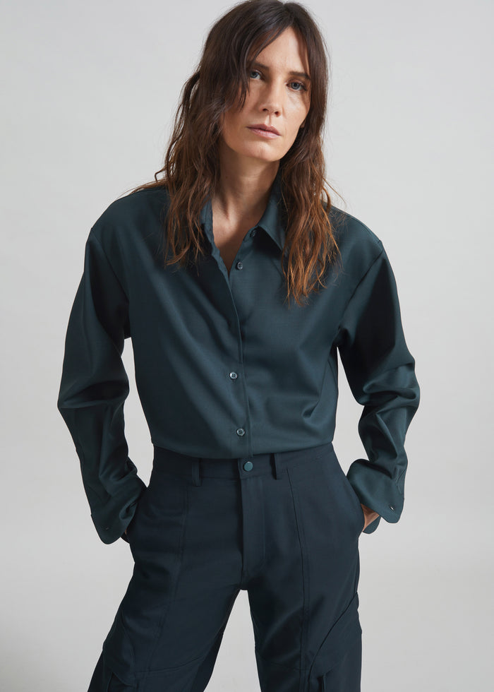 Peri Tie Neck Shirt - Bottle Green