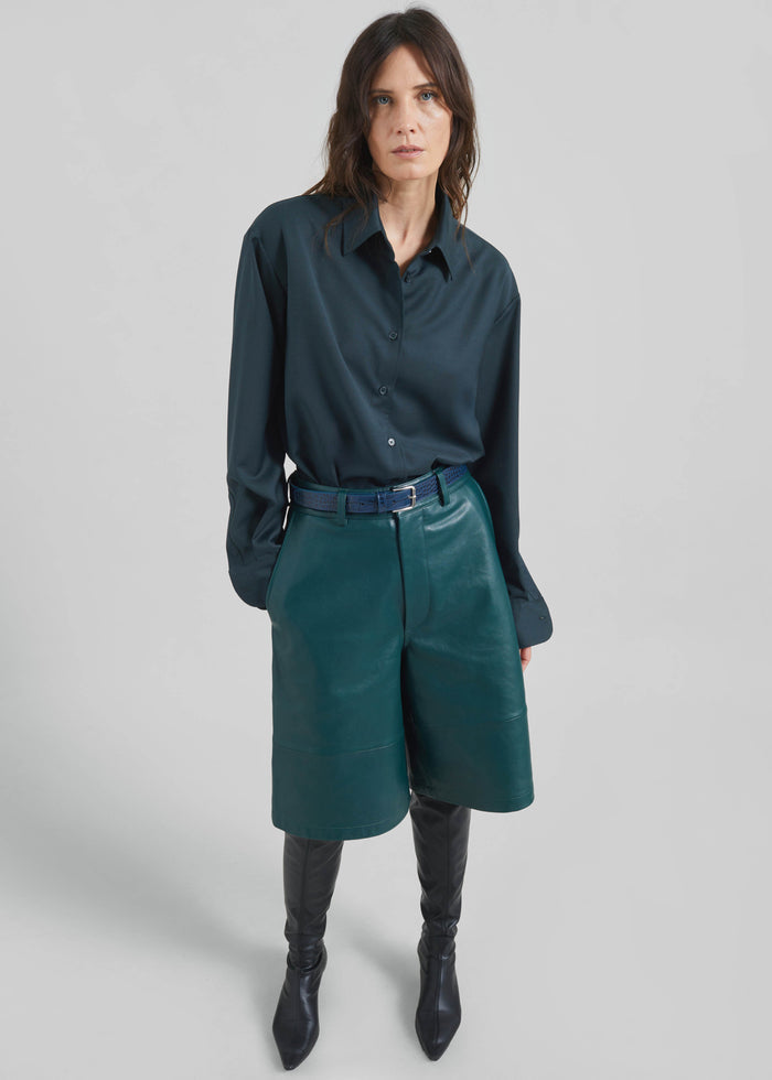 Peri Tie Neck Shirt - Bottle Green