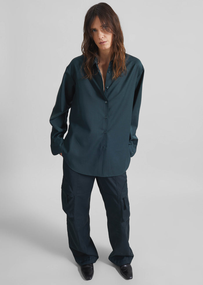 Peri Tie Neck Shirt - Bottle Green