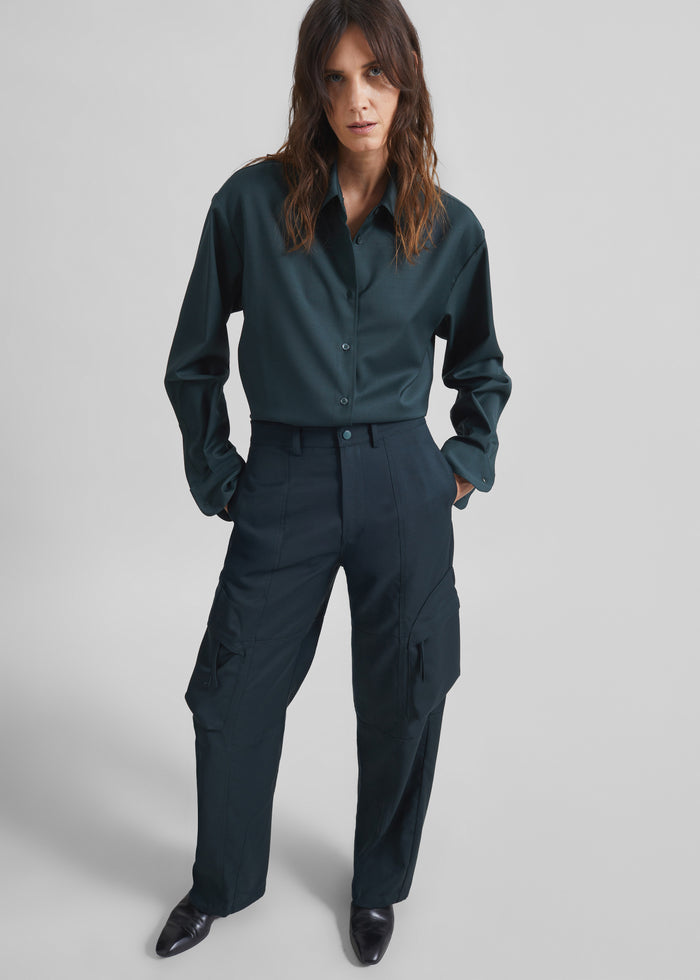 Peri Tie Neck Shirt - Bottle Green