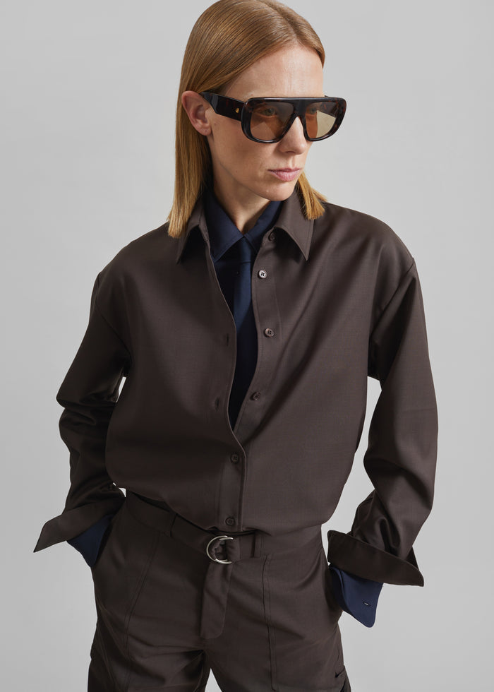 Peri Tie Neck Shirt - Brown