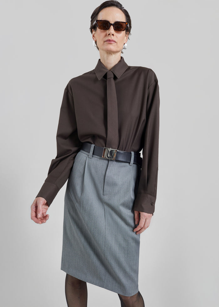 Peri Tie Neck Shirt - Brown