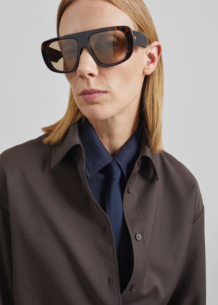 Peri Tie Neck Shirt - Brown