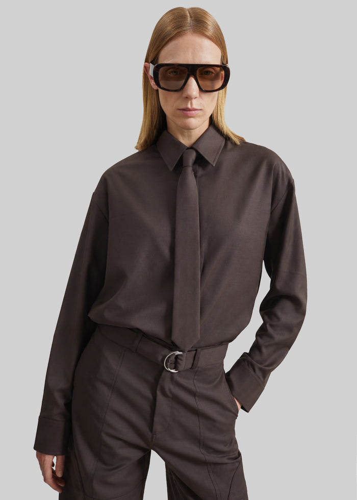 Peri Tie Neck Shirt - Brown