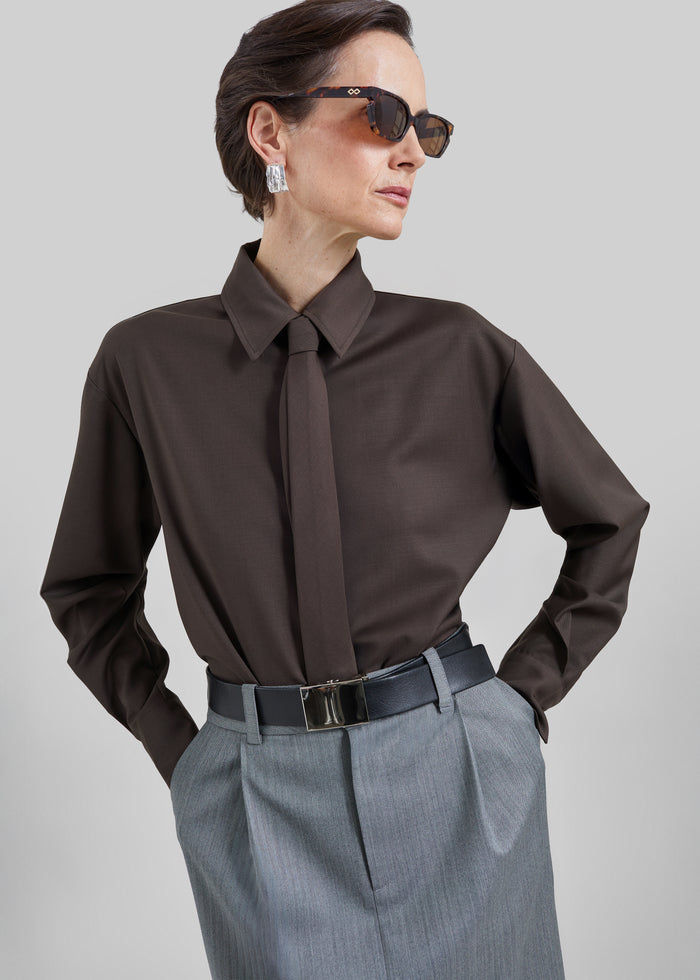 Peri Tie Neck Shirt - Brown