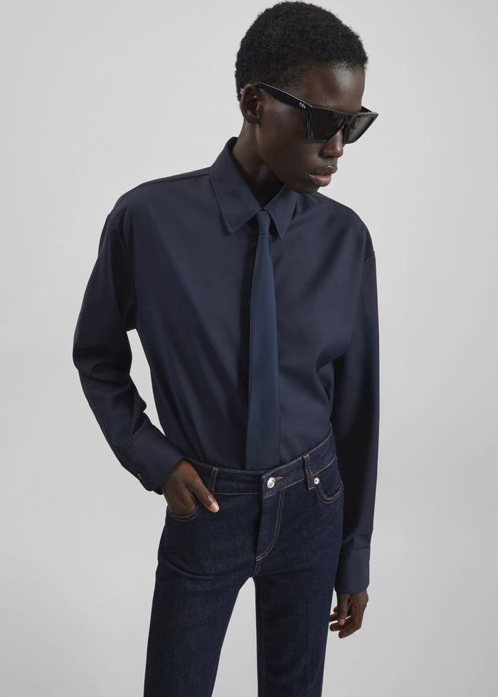 Peri Tie Neck Shirt - Navy