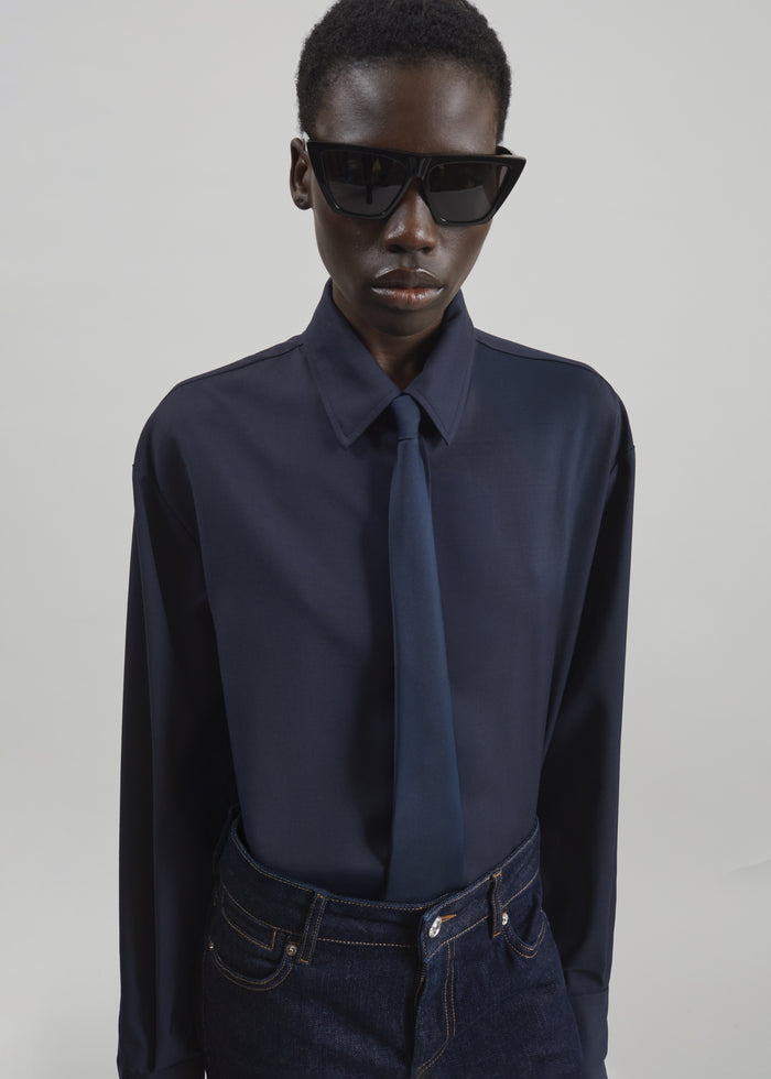 Peri Tie Neck Shirt - Navy