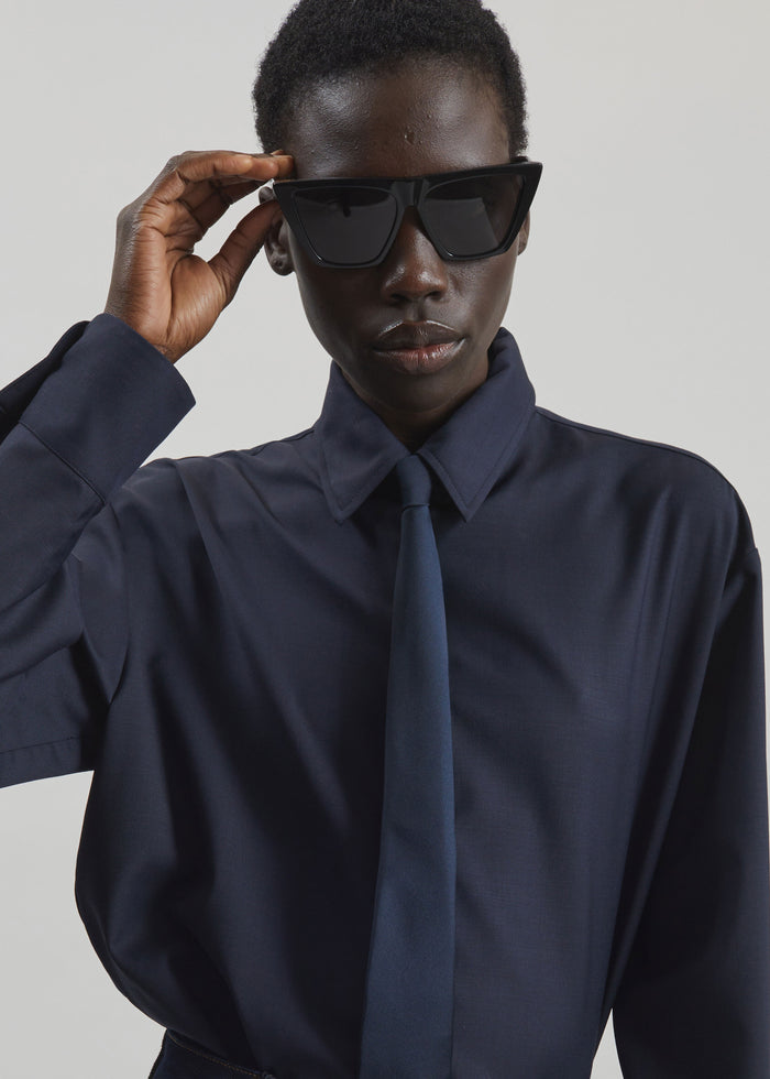 Peri Tie Neck Shirt - Navy