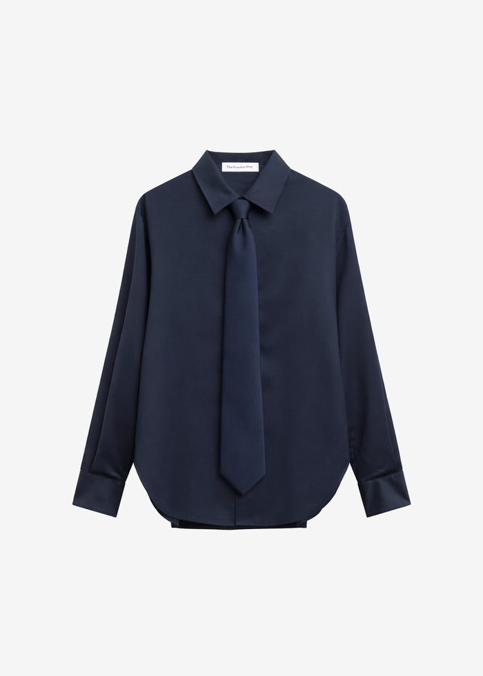 Peri Tie Neck Shirt - Navy