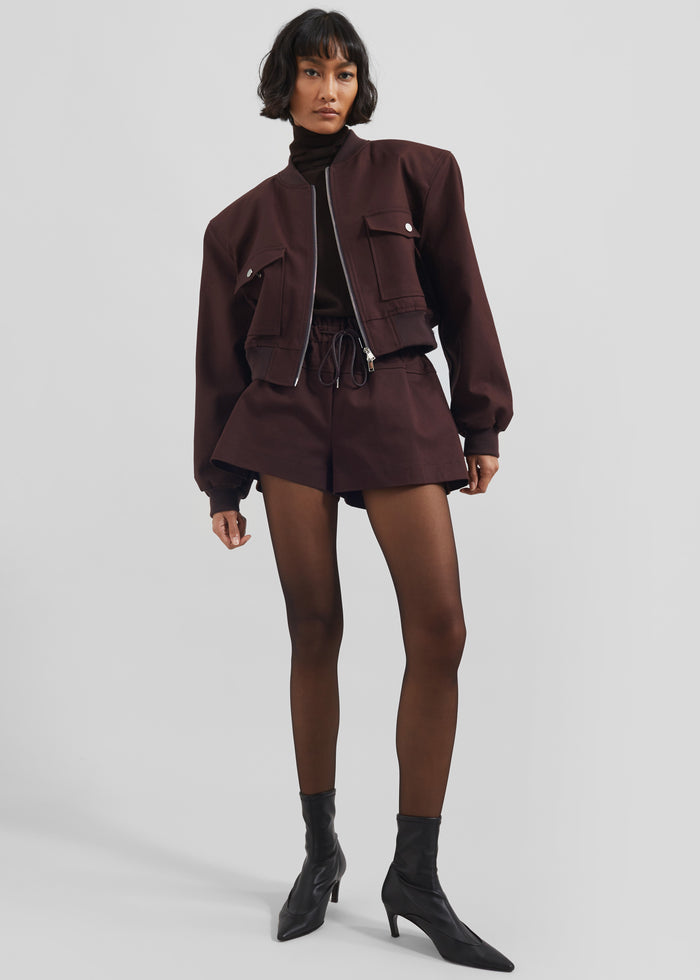 Pomona Crop Bomber Jacket - Burgundy