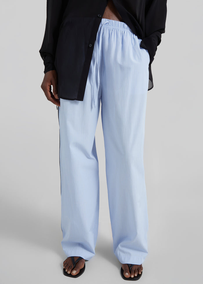 Porto Contrast Piped Pants - Blue/White Stripe
